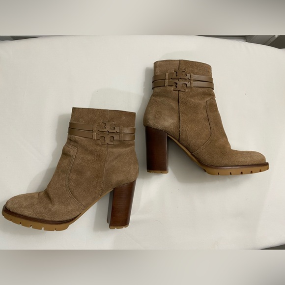 Tory Burch Leigh Suede Lug Sole Beige Ankle Boots Size 6.5 M - Picture 5 of 10